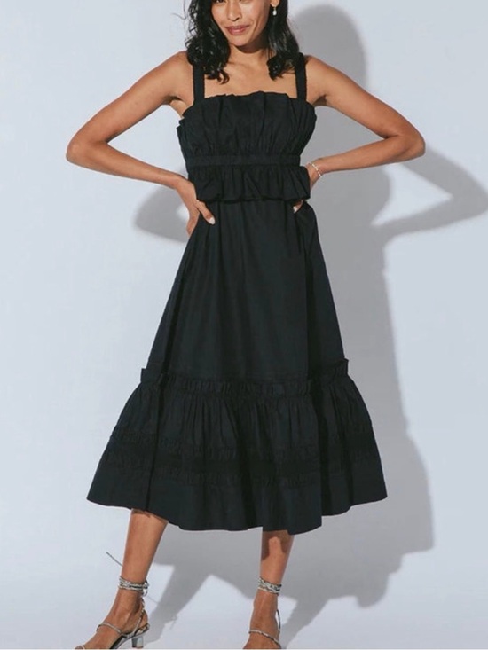 Cleobella Dresses & Skirts - Cleobella Diana Ankle Dress Small Black Organic Cotton Smocked Pockets
